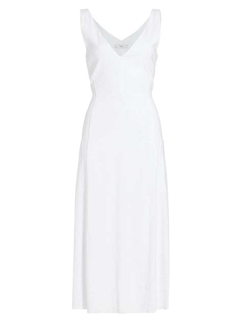 Vince Relaxed V Neck Midi Dress Optic White Editorialist