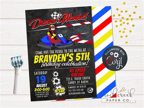 Gokart Birthday Invitation Racing Birthday Go Kart Racing Etsy In