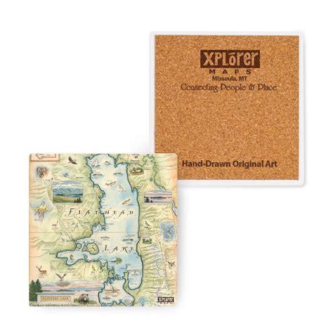 Montana Flathead Lake Map Ceramic Coasters | Xplorer Maps