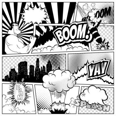 Comic Poster Wth Cartoon Explosion Frame Boom Comic Banner Design