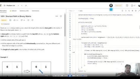 Shortest Path In Binary Matrix Coding Bfs Leet Code Youtube