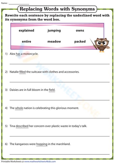 Replacing Synonyms And Rewriting Sentences Worksheet