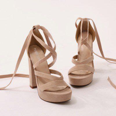 Stella Lace Up Heels In Nude Faux Suede Lace Up Heels Heels Prom Heels