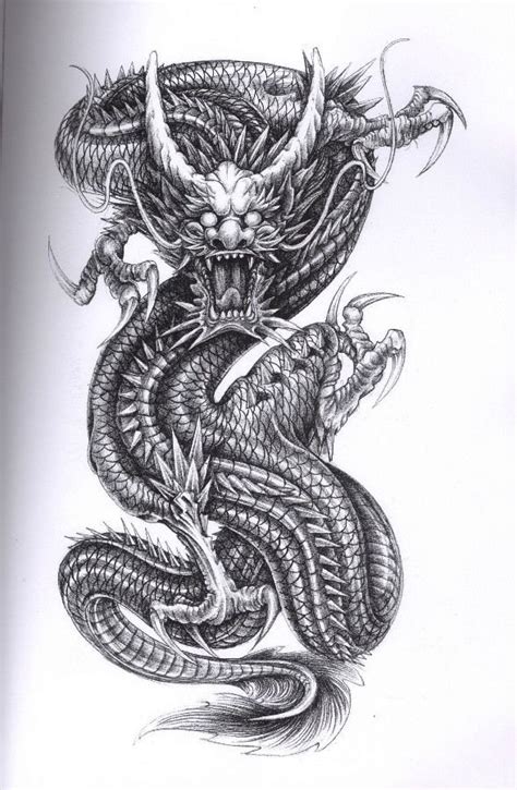 Devilish Oriental Dragon With Mad Eyes In Grey Color Tattoo Design Tattooimagesbiz