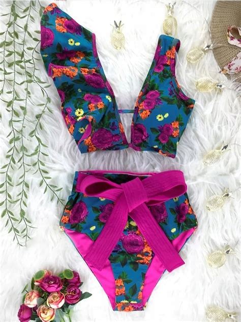 Damskie Dwucz Ciowe Bikini Z Nadrukiem Kwiatowym Oficjalne Archiwum Allegro