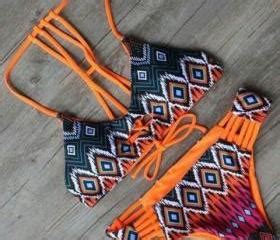 Geometric Orange Two Piece Bikini On Luulla