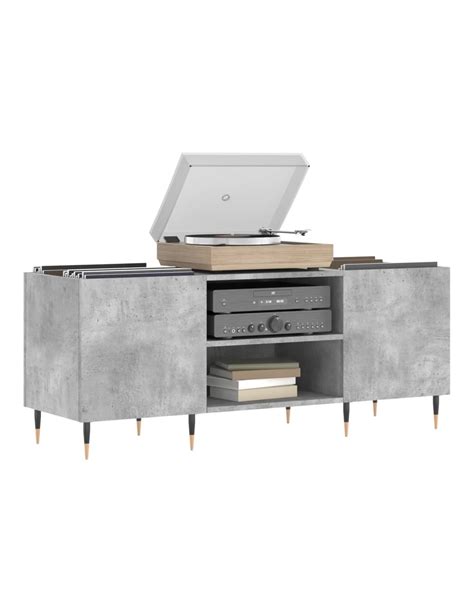 Meuble Platine Vinyles Gris B Ton Avec Rangement Vinyles Moderne Ciel