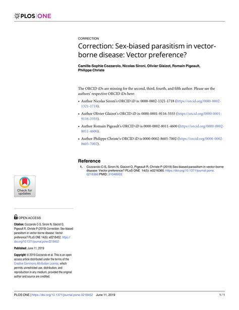 Pdf Correction Sex Biased Parasitism In Vector Borne Disease Vector Preference