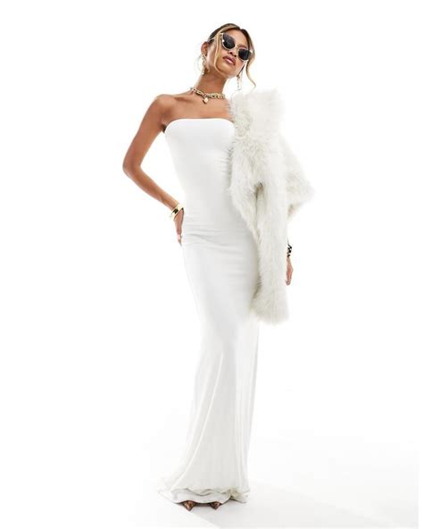 Naked Wardrobe Double Layered Sculpted Bandeau Maxi Dress In White Lyst Uk