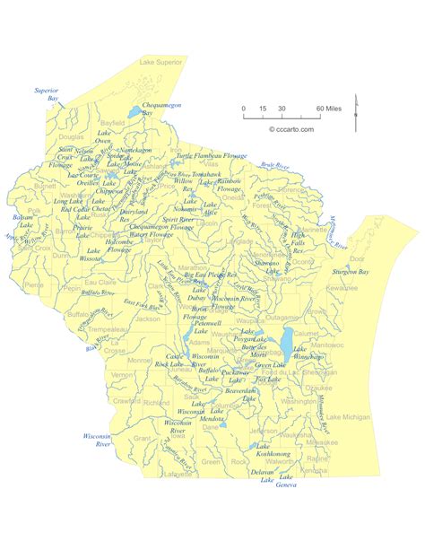 Map Of Wisconsin Rivers And Lakes Free Printable Templates