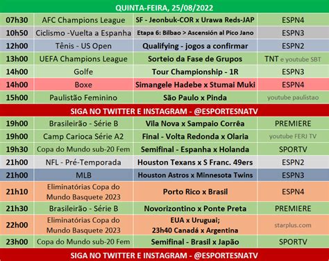 Esportes Na TV On Twitter A Agenda Esportiva Desta QUINTA FEIRA 25