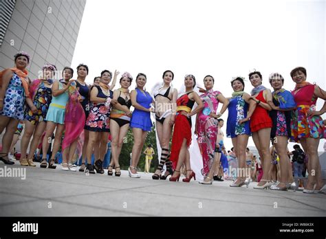 Elderly Chinese Women Dressed In Bikini Swimsuits Or Other Clothes