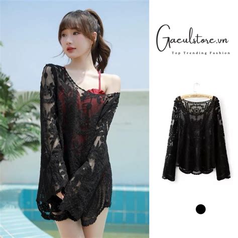 Gaeul Store Sexy Black Floral Lace Beach Robe Worn Over A Bikini Shopee Malaysia