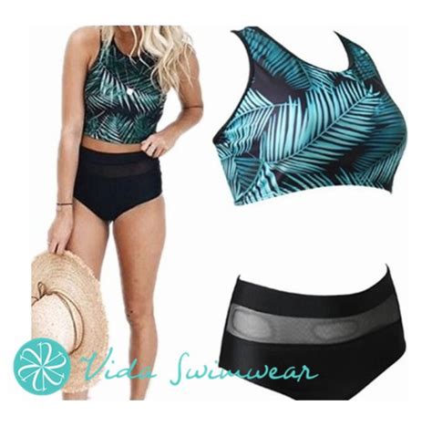 Vida High Waist Bikini Pushup Swimsuit Leaf Two Piece Swimwear Highwaist Bikini Push Up Bikini