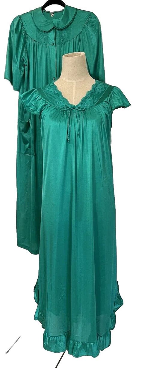 Vintage Nancy Knight Lingerie Set Gown Robe S Green W Gem