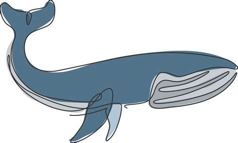 One single line drawing of giant blue whale illustration. Protected
