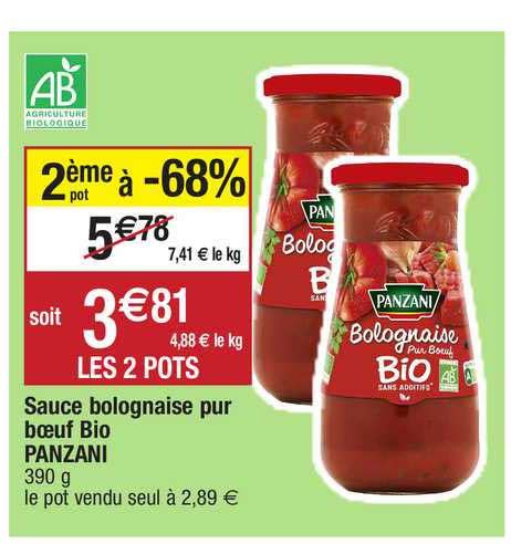 Promo Sauce Bolognaise Pur Bœuf Bio Panzani chez Migros France