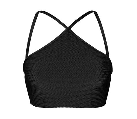 Hochgeschlossenes Texturiertes Bade Crop Top Schwarz Soutien Duna Black Neck Bikini Brasil Shop