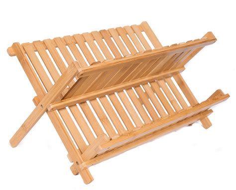 Buy Collapsible Bamboo Drying Dish Rack 2 Tier Level Folding Dish