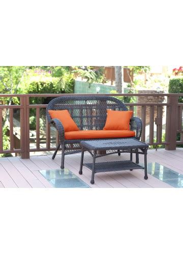 Santa Maria Espresso Wicker Patio Love Seat And Coffee Table Set