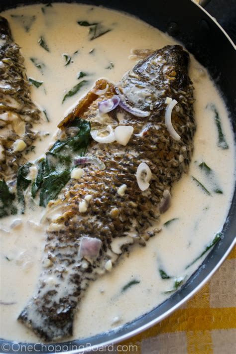 Fried Tilapia With Coconut Milk Sauce One Chopping Board