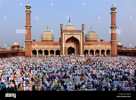 Crowd of lots of Muslim people praying namaz on occasion of Eid-Al-Fitr ...