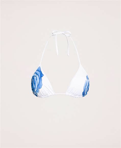Printed Triangle Bikini Top Woman White Twinset Milano