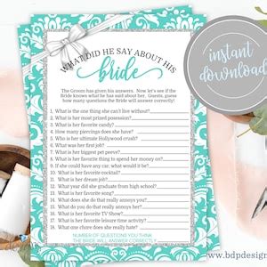 What Did He Say About His Bride Tiffanys Bridal Shower Games Etsy