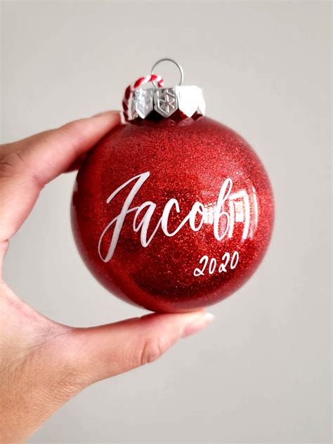 Personalized Red Glitter Christmas Ornament The Lettering Studio