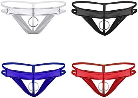 inlzdz Herren String Tanga Bikini Slip Leder Dessous G String mit Metall Ring Unterwäsche