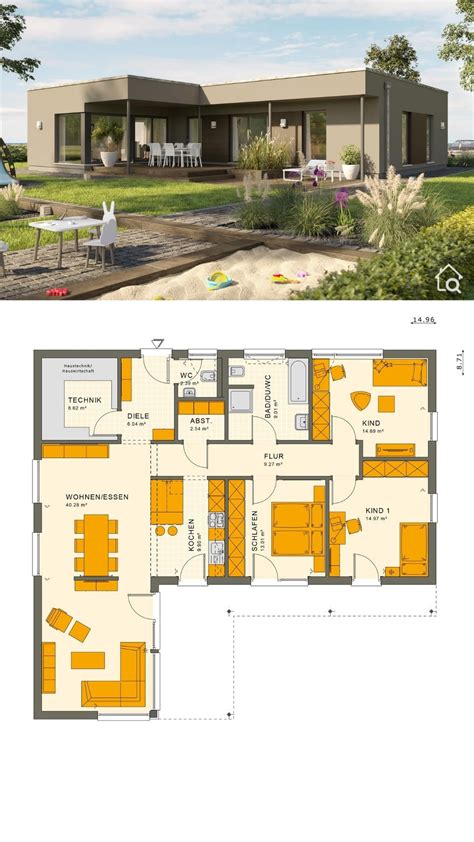 Moderner Winkelbungalow Grundriss Mit Flachdach Bauen Fertighaus