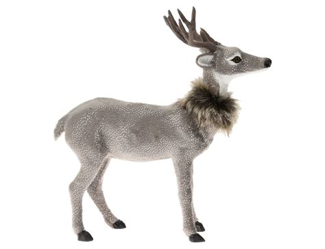 Декоративная фигура ОЛЕНЬ 'СЕРЕБРИСТАЯ ШУБКА' смотрящий прямо, 27 см