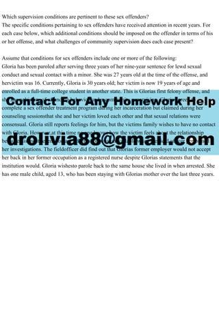 Which Supervision Conditions Are Pertinent To These Sex Offenders Pdf