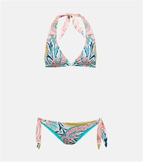 Etro Triangle Cup Side Tie Fastened Bikini Set In Blue Modesens