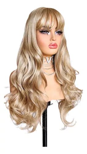 Peruca Lace Wig Loira Nude Bege Global Longa Franja Ondulada Parcelamento Sem Juros
