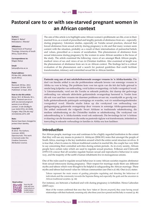 PDF Pastoral Care To Or With Sex Starved Pregnant Women In An African Context