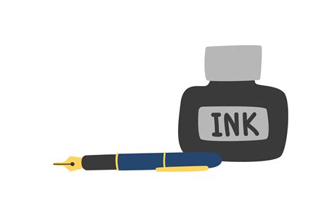 Ink and fountain pen clipart. Set of fountain pen and ink bottle flat ...