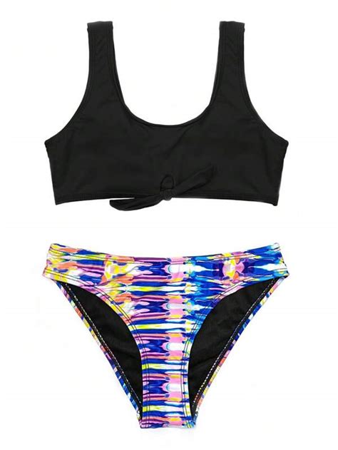 Chica preadolescente Bañador bikini bajo con nudo Moda de Mujer SHEIN México