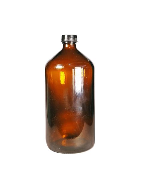 1Liter Glass Boston Round Amber Bottle Black Plastic Screw Cap