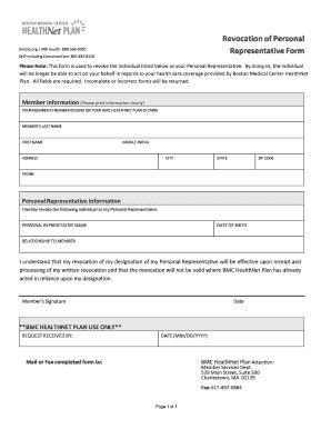 Fillable Online Revocation Of Personal Representative Form Bmc