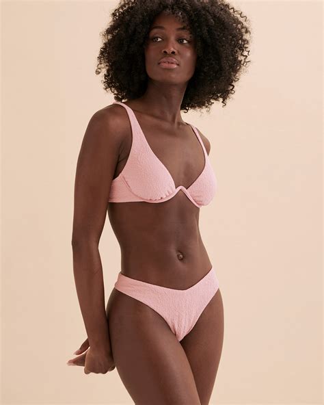 Tropik Textured Plunge Bikini Top Peony Pink Bikini Village