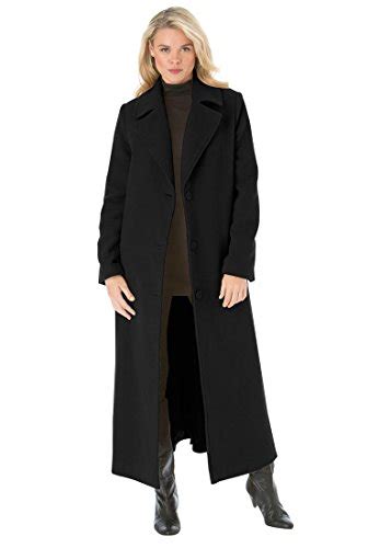 Roamans Womens Plus Size Classic Long Wool Blend Coat Black 16 W