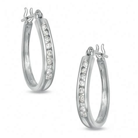 050 Ct Tw Diamond Oval Hoop Earrings In 10k White Gold Peoples Jewellers