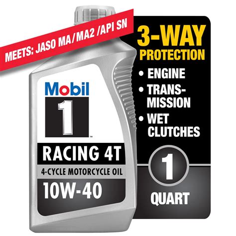 Mobil 1 Racing 4T Full Synthetic Motorcycle Oil 10W 40 1 Qt