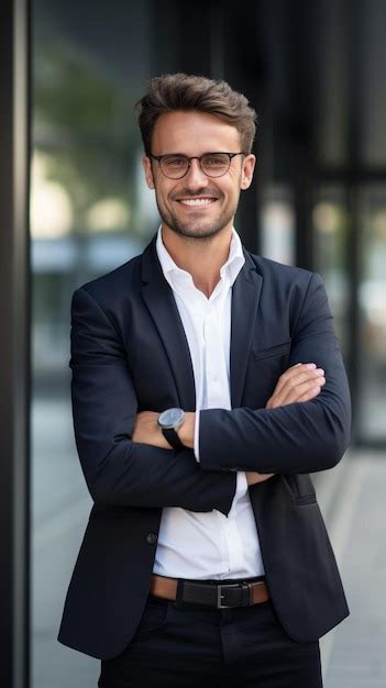 Premium Photo Bestie M Smiling Business Person Standing With Arms Crossed Out Be D Be Fddb