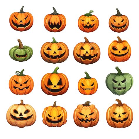 Halloween Jack O Lantern Pumpkin Set Of Different Shapes And Colors Vector Illustration Pumpkin