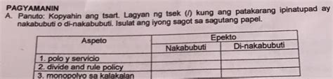 A Panuto Kopyahin Ang Taart Lagyan Ng Tsek Kung Ang Patakaranf