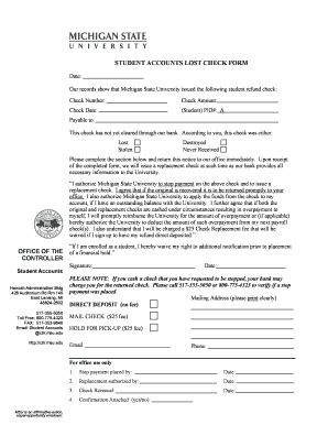 Fillable Online Ctlr Msu Student Accounts Lost Check Form Lost Check