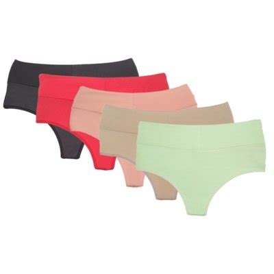 Kit 5 Calcinhas Modeladora Cós Alto Duplo e Fio Duplo Microfibra Lingerie Conforto Compre