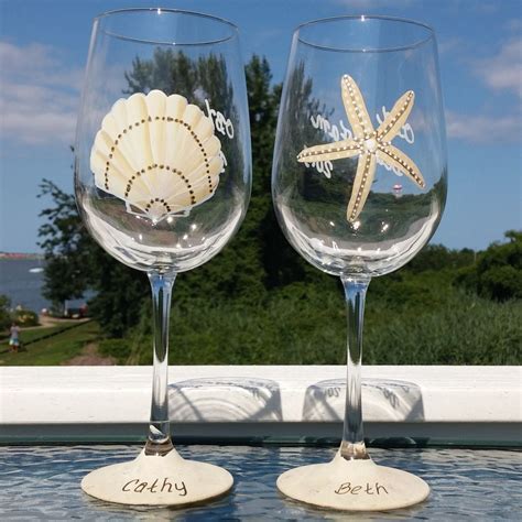 Beach Themed Hand Painted Wine Glasses Etsy Hand Painted Wine